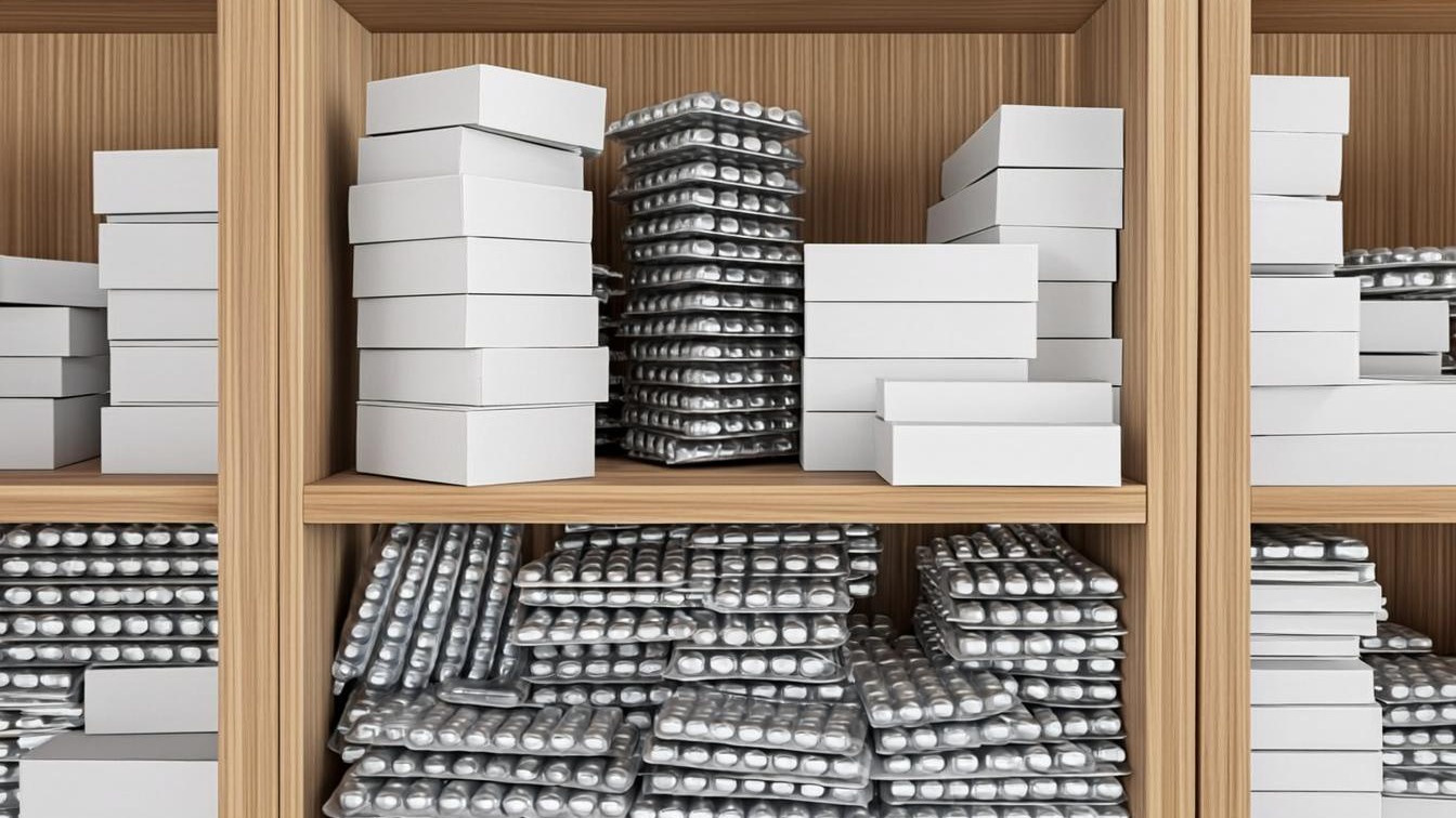 Домашняя аптечка, переполненная упаковками препаратов